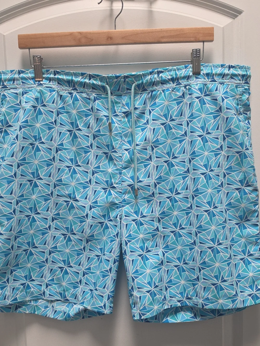 Peter Millar Light Blue Geometric Swim Trunks